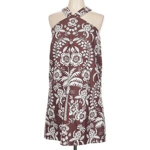 NEW Ann Taylor Brown White‎ Floral Palm Cotton Linen Halter Dress 12 $159 - AC